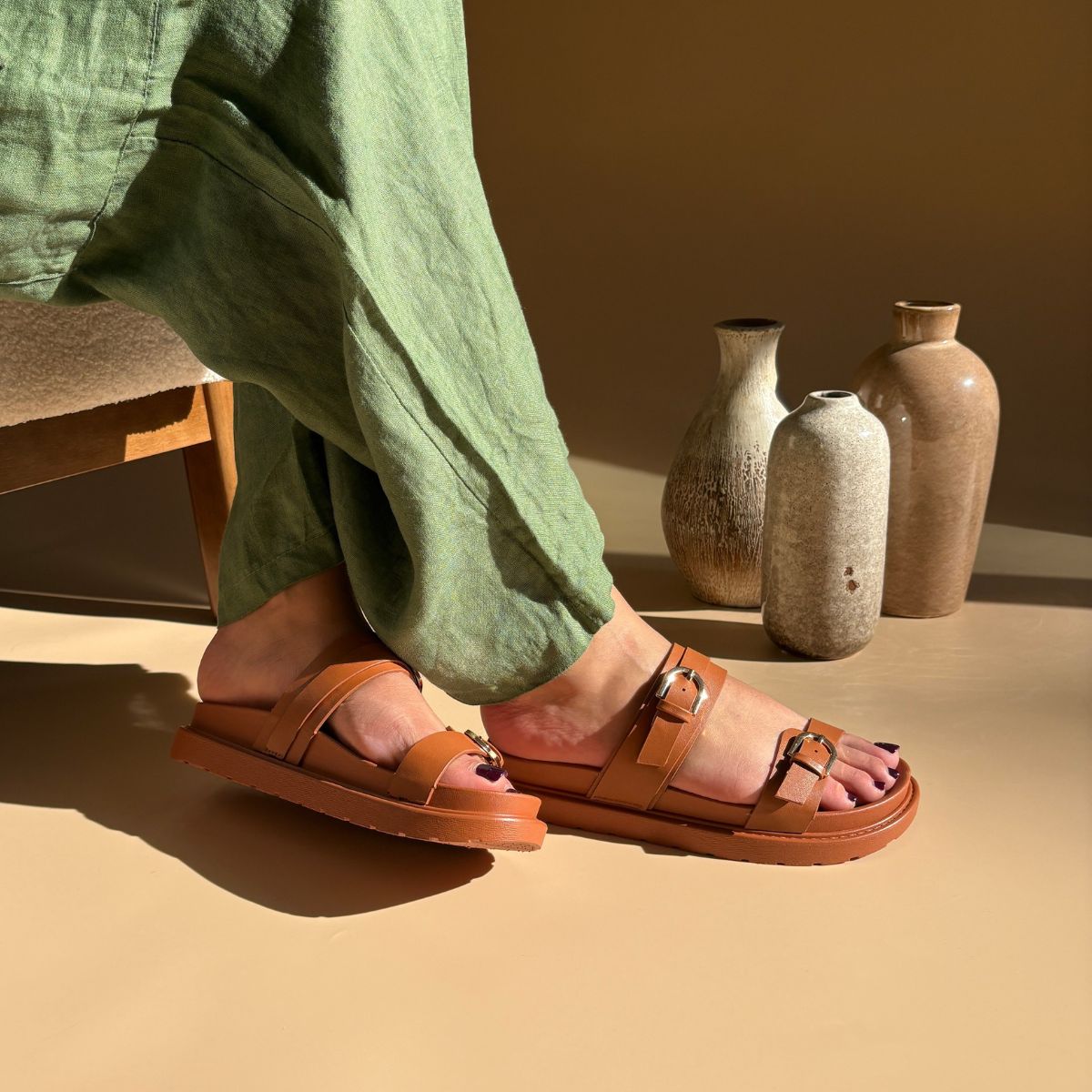 Sandales plates - Camel