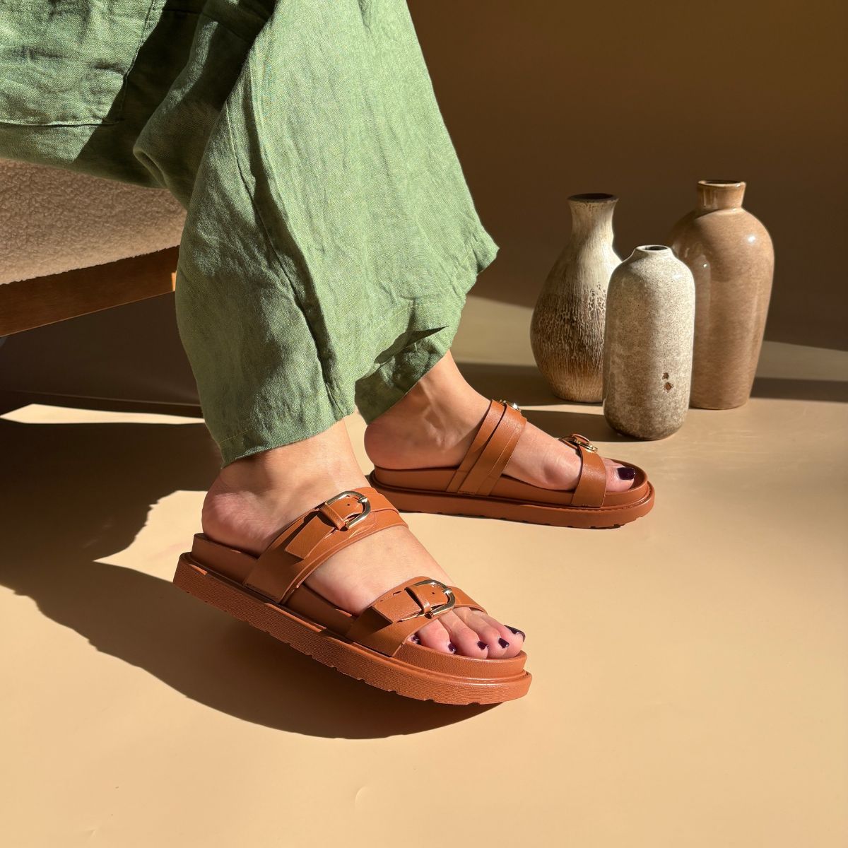 Sandales plates - Camel