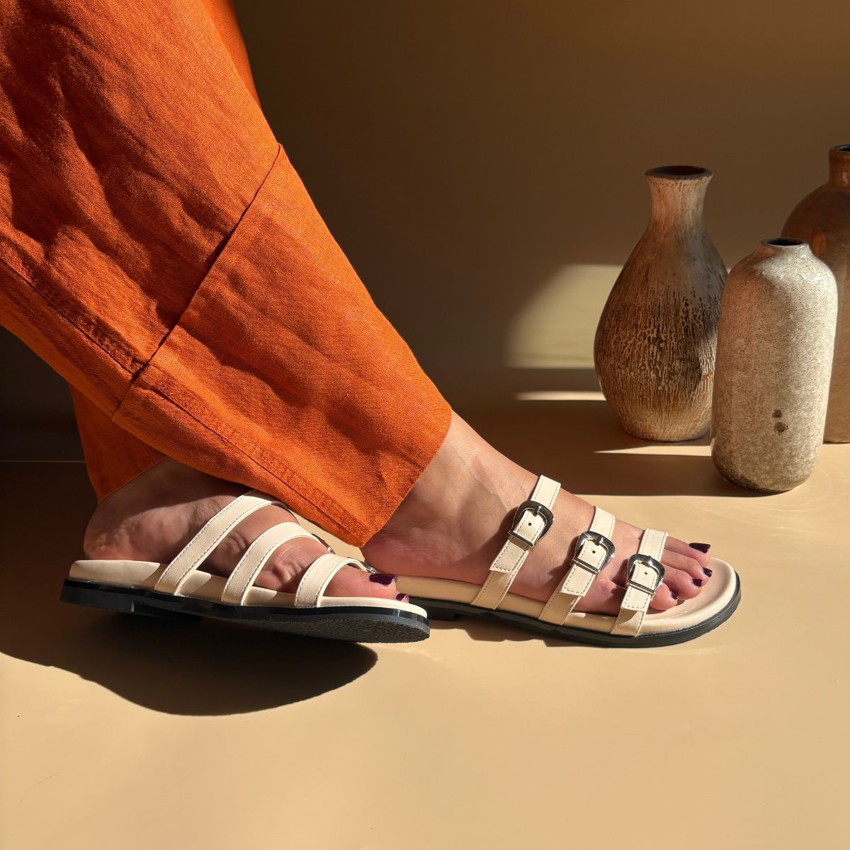 Sandales plates - Blanc écru