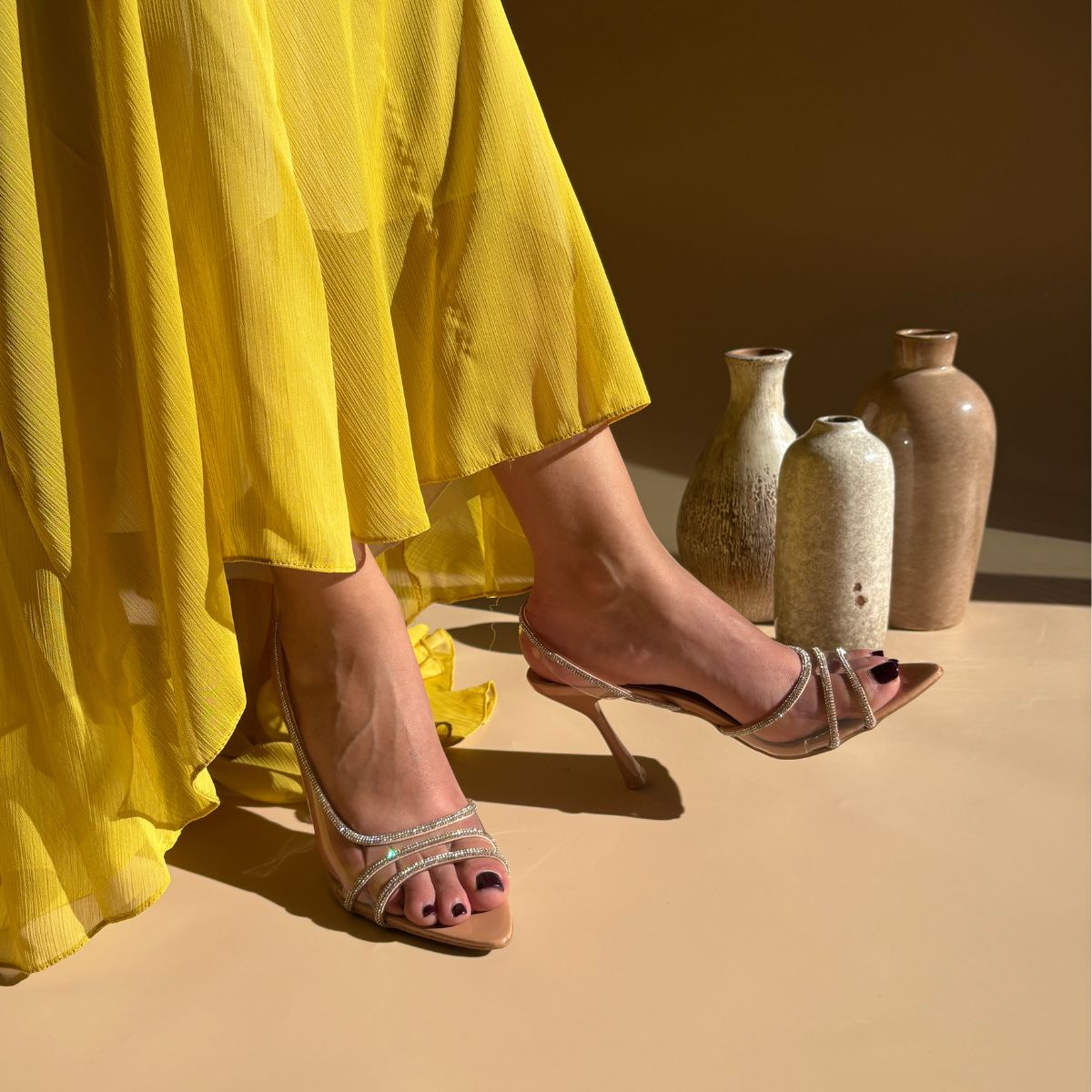 Sandale à talons - Transparent & Argenté