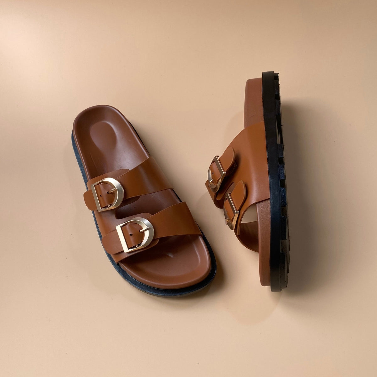 Sandales plates - Camel
