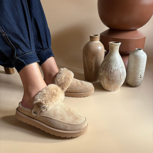 Mules effet fourrure - Camel