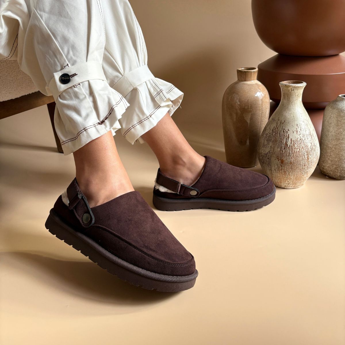 Mules plates - Marron