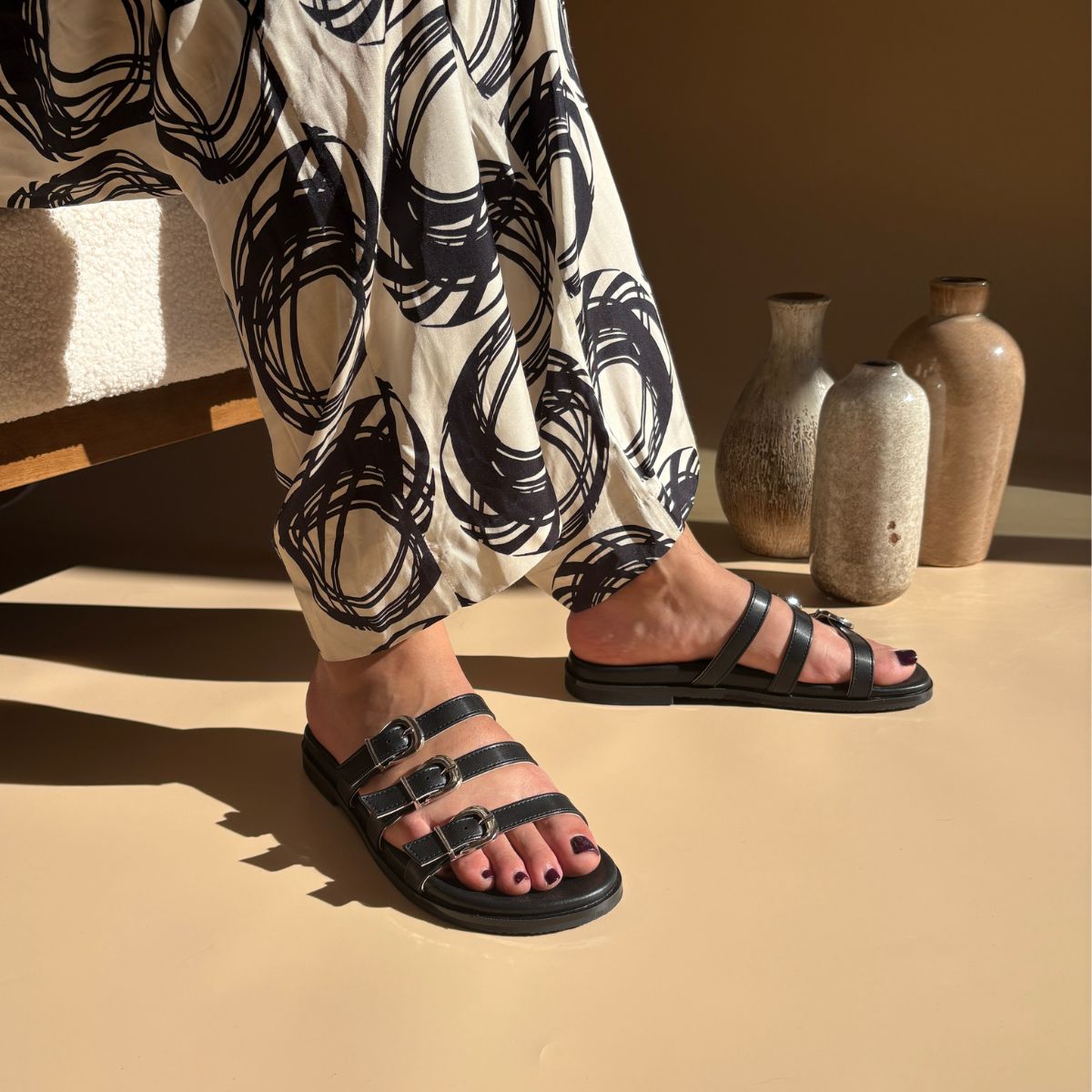 Sandales plates - Noir