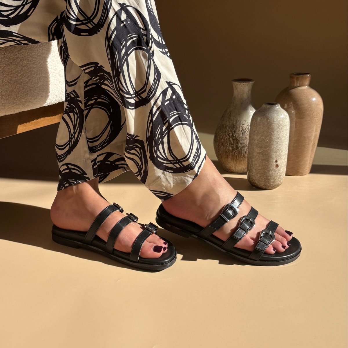 Sandales plates - Noir