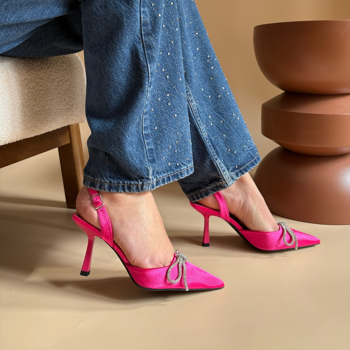 Escarpin en satin - Fushia