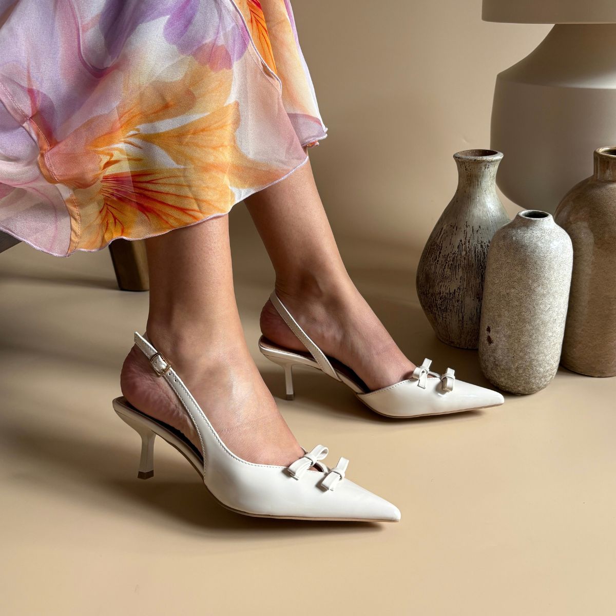 Escarpin à motif - Blanc Ecru