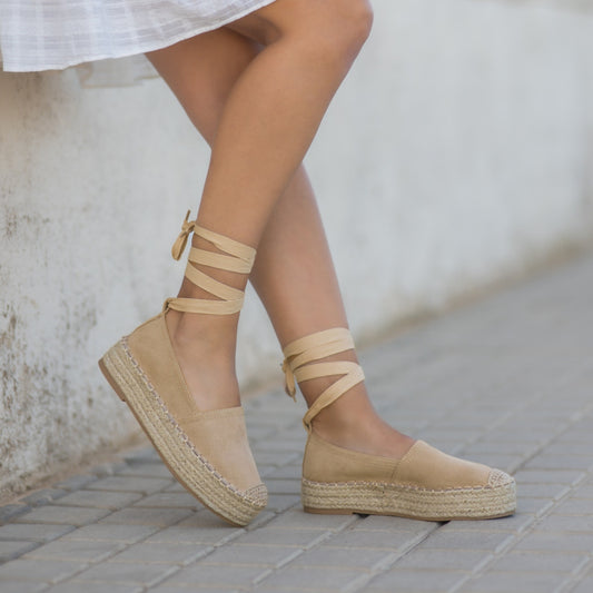 Espadrille à lacets - Beige