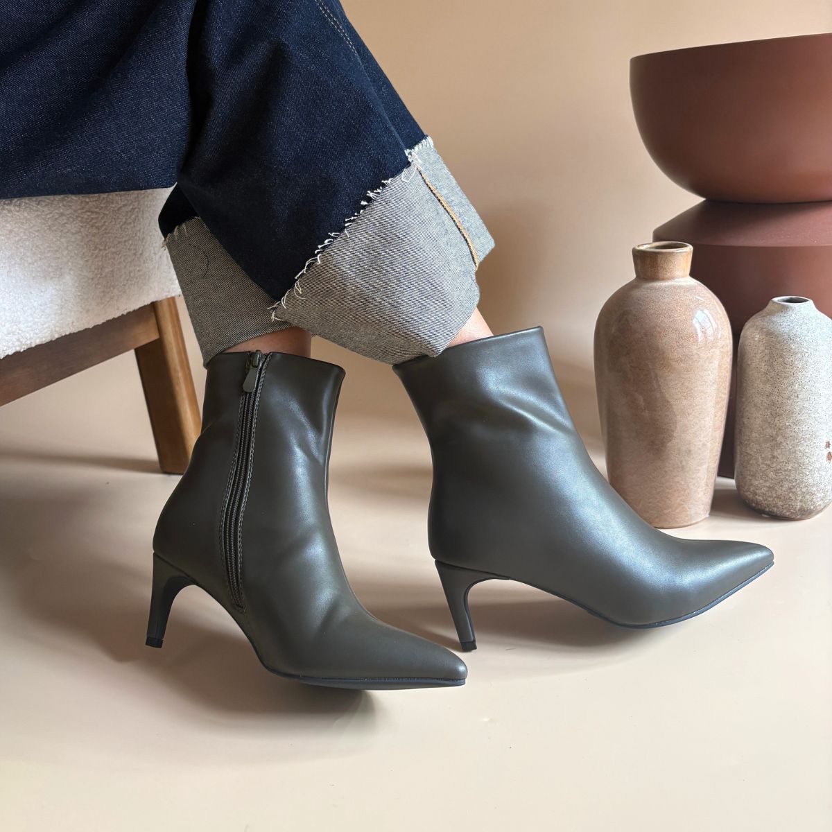 Bottines à talons - Vert Olive