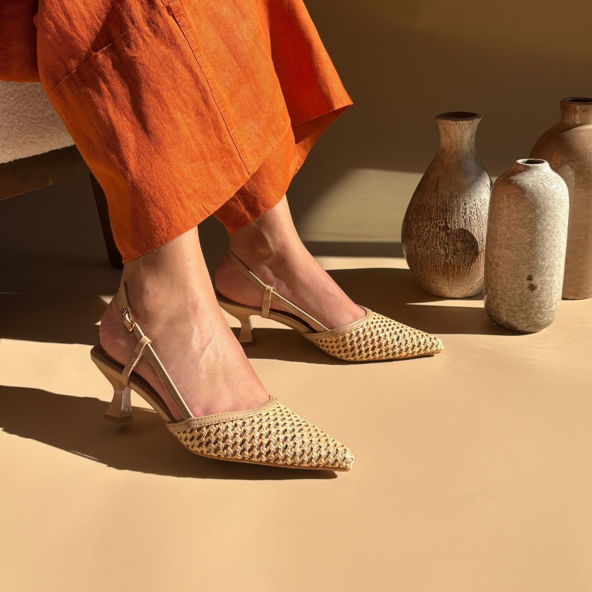 Escarpin en raphia - Jaune Nude