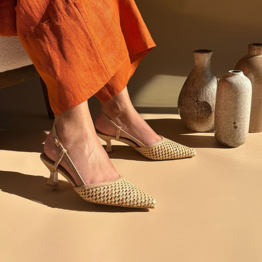 Escarpin en raphia - Jaune Nude