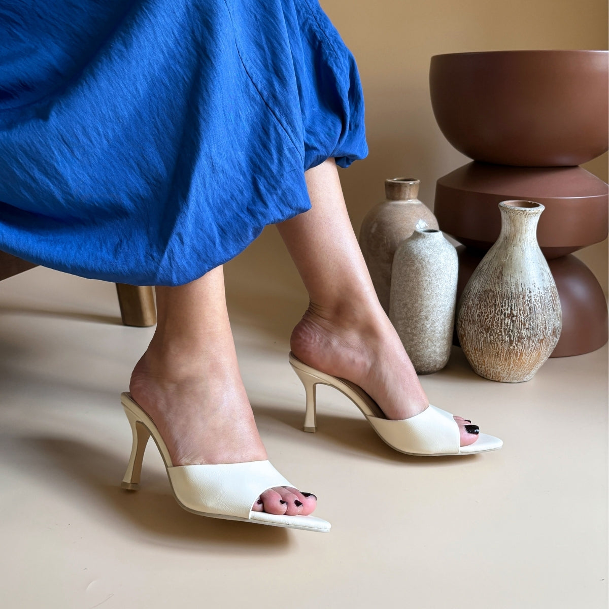 Sandale à talons  - Ecru