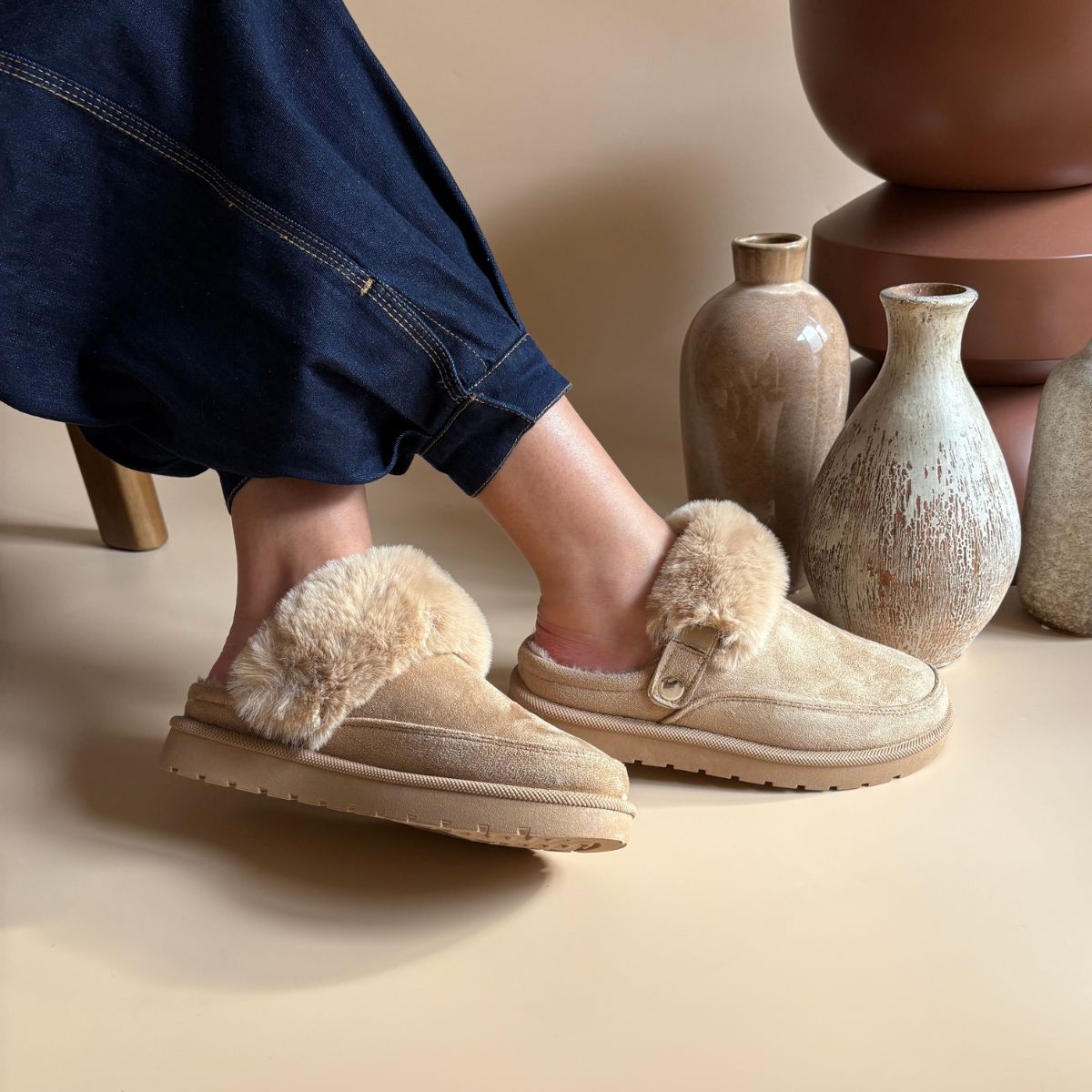 Mules effet fourrure - Camel